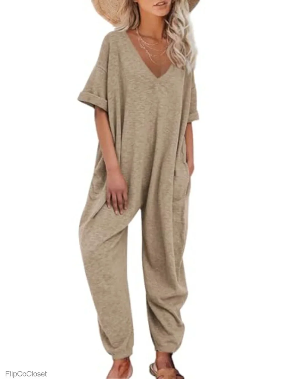 Womens Short Sleeve V Neck Jumpsuit Casual Baggy Rompers Summer Outfit